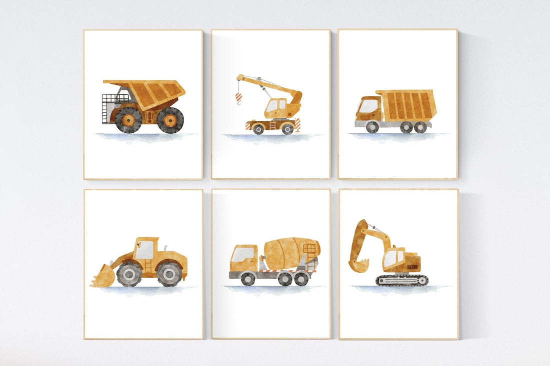 Boy Room Wall Art, Construction Vehicle Nursery Prints, Construction Wall Art, Transportation Print, Truck Wall Art, Nursery Truck Prints