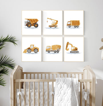 Boy Room Wall Art, Construction Vehicle Nursery Prints, Construction Wall Art, Transportation Print, Truck Wall Art, Nursery Truck Prints