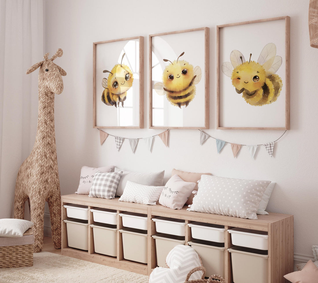 Bee print, bee nursery, Nursery decor neutral, yellow nursery, gender neutral, nursery wall art, nursery wall art prints, baby room wall art