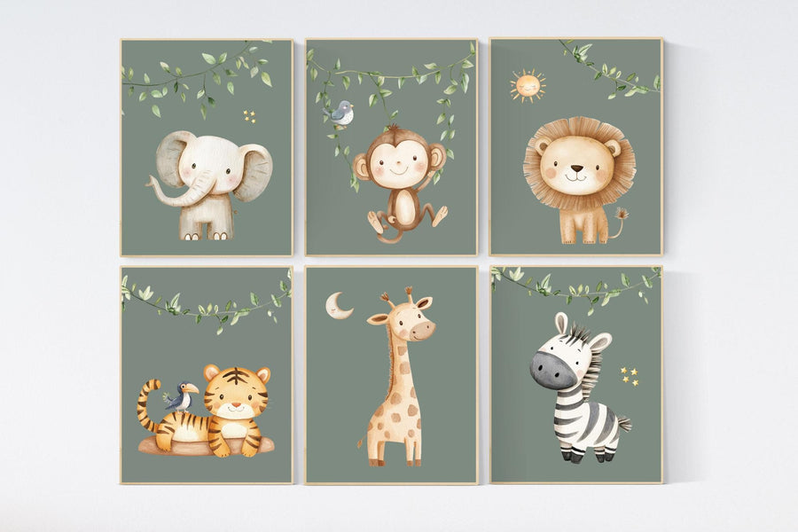 Safari Nursery Wall Prints, Boho Nursery Prints, jungle animals, Sage Green Nursery Art, animal Nursery Decor, animal prints