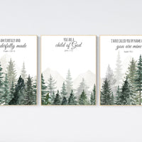Nursery decor mountain, nursery wall art, tree nursery decor, adventure theme nursery, forest, sage green, bible nursery, verse nursery