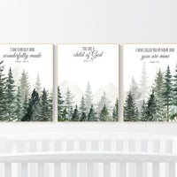 Nursery decor mountain, nursery wall art, tree nursery decor, adventure theme nursery, forest, sage green, bible nursery, verse nursery
