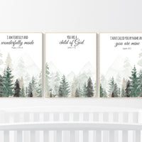 Nursery decor mountain, nursery wall art, tree nursery decor, adventure theme nursery, forest, sage green, bible nursery, verse nursery