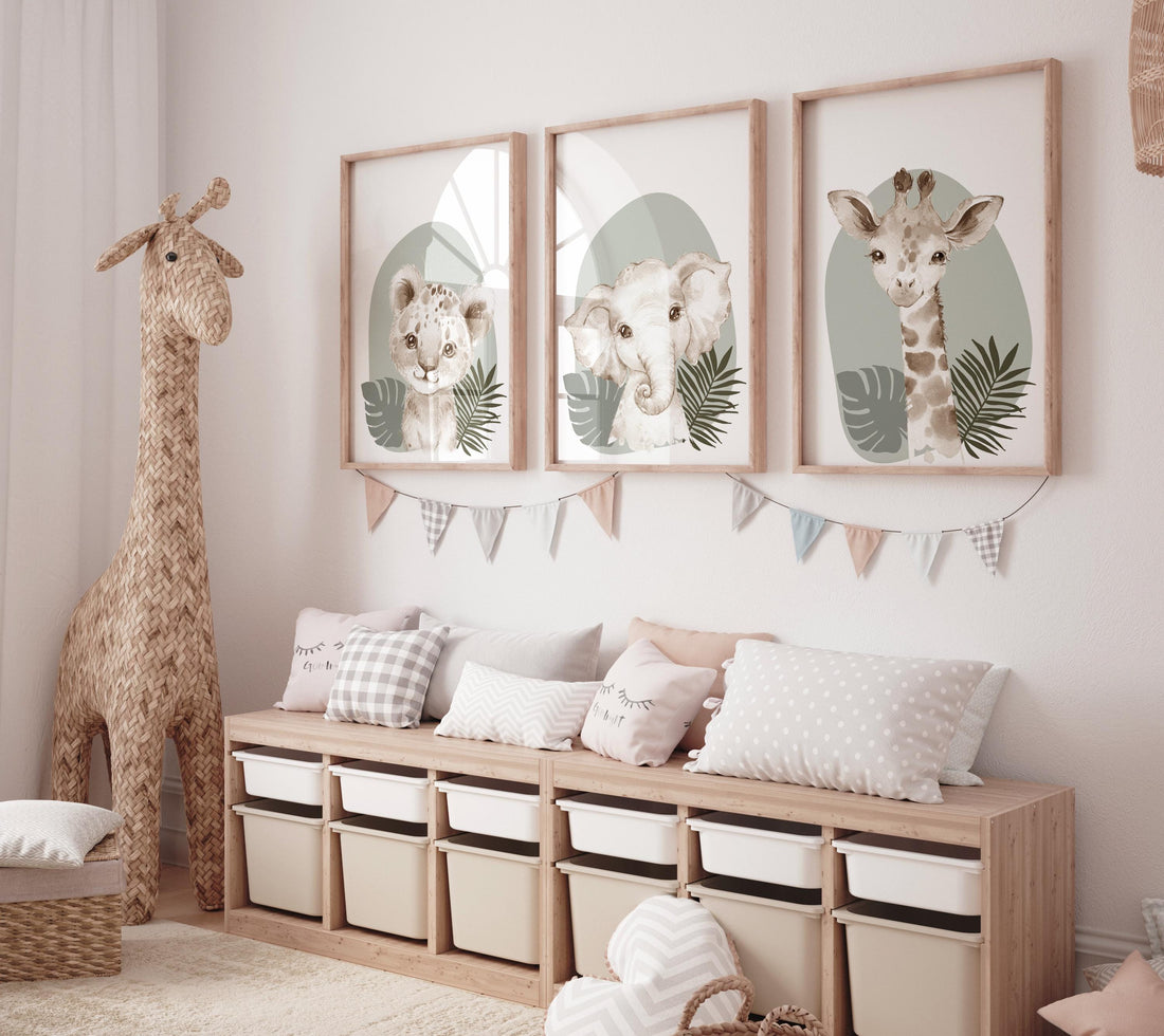 Safari Nursery Wall Prints, Boho Nursery Prints, jungle animals, Sage Green Nursery Art, animal Nursery Decor, animal prints