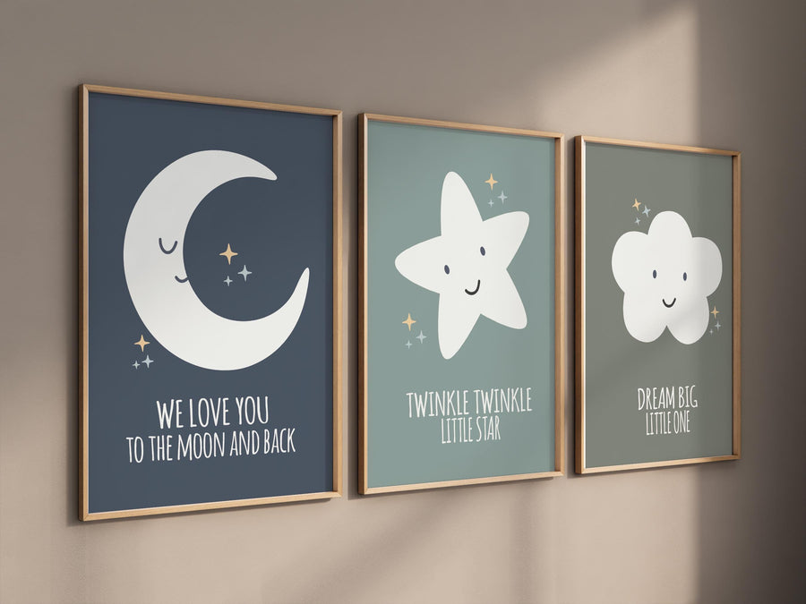 Nursery decor, moon nursery, we love you to the moon and back, twinkle twinkle little star, dream big little one, moon prints, nursery print