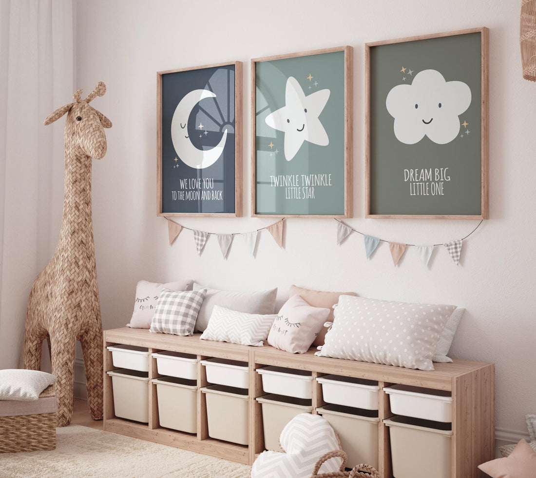 Nursery decor, moon nursery, we love you to the moon and back, twinkle twinkle little star, dream big little one, moon prints, nursery print
