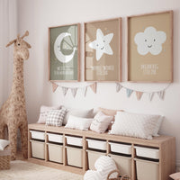 Neutral nursery decor, moon nursery, we love you to the moon and back, twinkle twinkle little star, dream big little one, moon prints