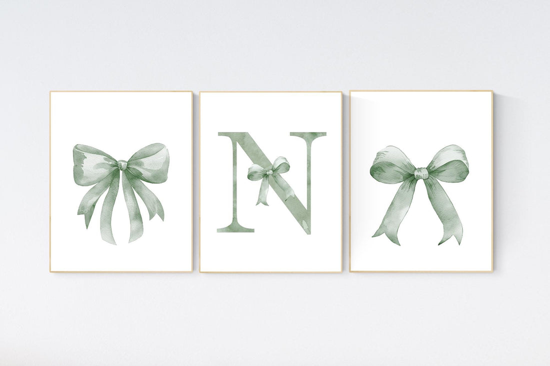 Bow print wall art, Bow nursery print, sage green nursery wall art, bow nursery art, bow nursery decor, bow print wall art green