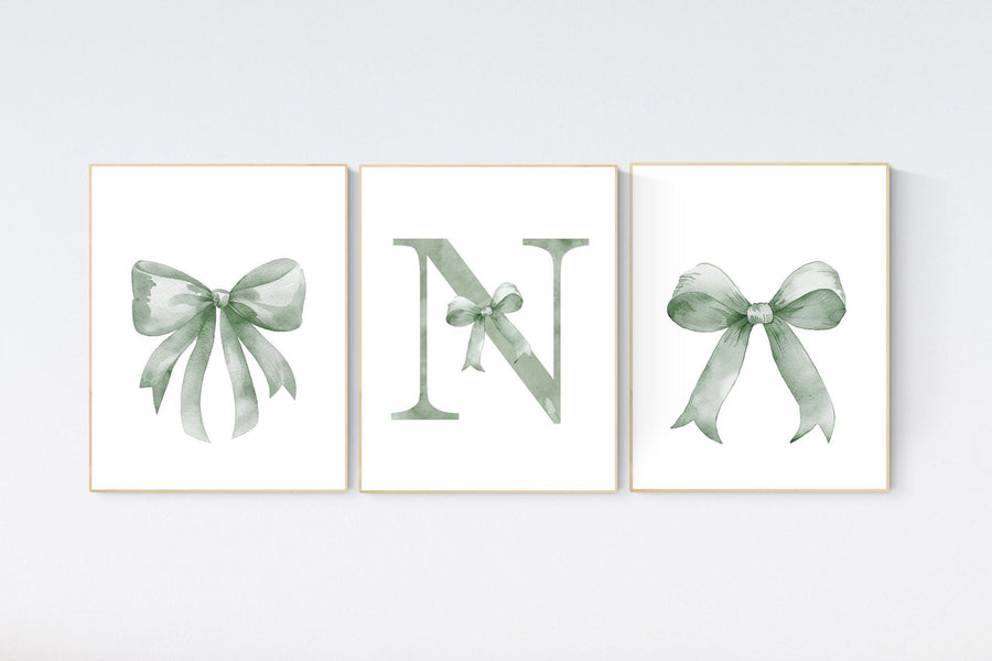 Bow print wall art, Bow nursery print, sage green nursery wall art, bow nursery art, bow nursery decor, bow print wall art green