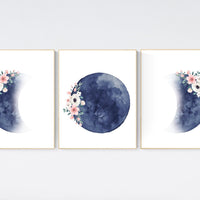Moon nursery decor, moon print, navy blue nursery, full moon print, gender neutral, moon phases, dark blue, moon nursery, nursery decor