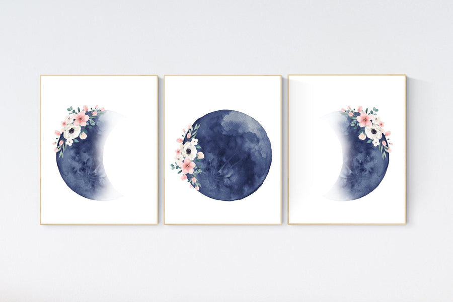 Moon nursery decor, moon print, navy blue nursery, full moon print, gender neutral, moon phases, dark blue, moon nursery, nursery decor