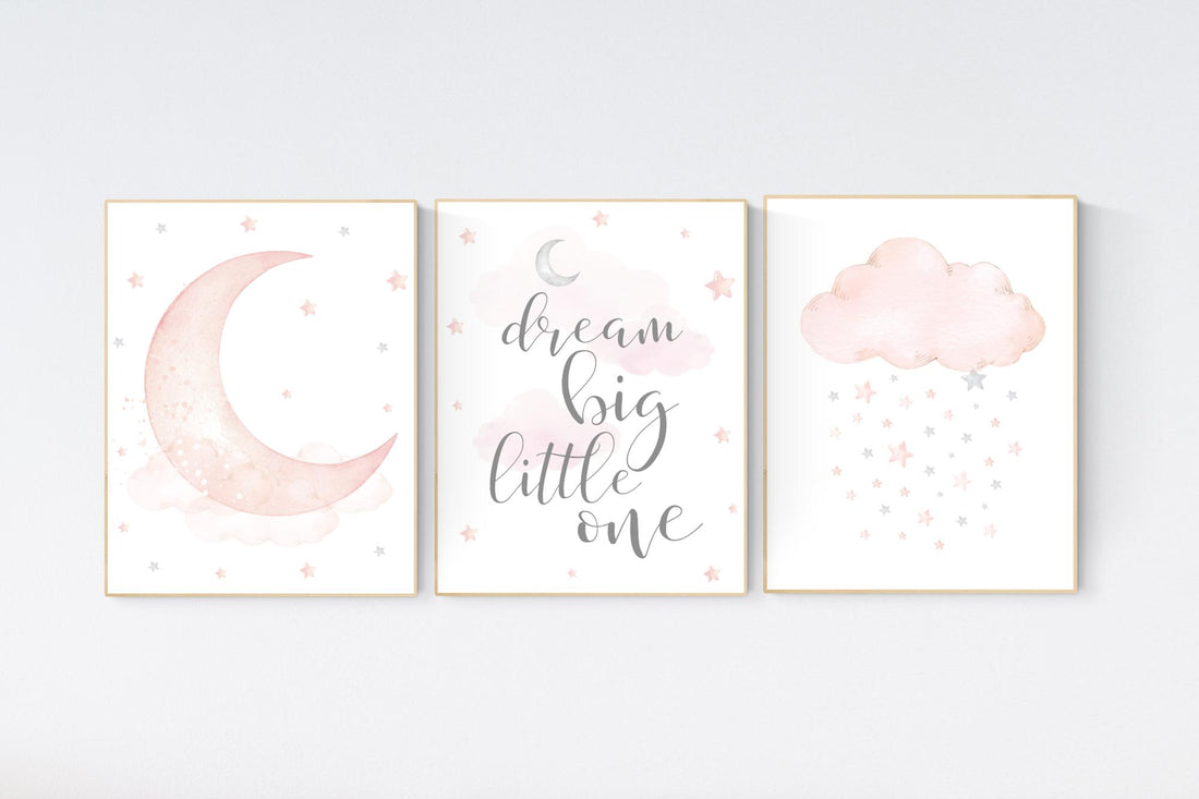 Nursery decor girl, Blush pink, cloud, stars, moon, blush nursery wall art, girls nursery wall decor, nursery prints girl, blush prints