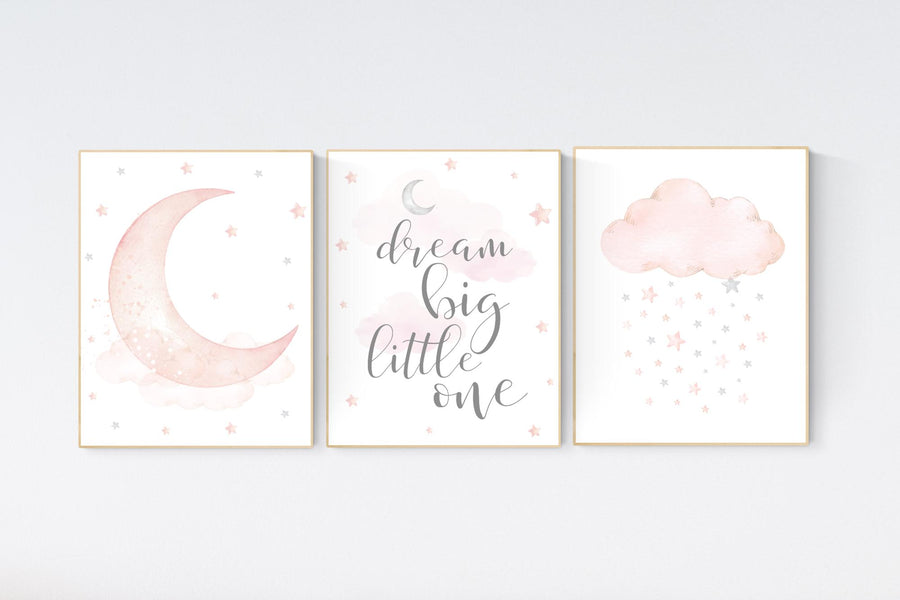 Nursery decor girl, Blush pink, cloud, stars, moon, blush nursery wall art, girls nursery wall decor, nursery prints girl, blush prints
