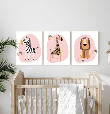 Nursery decor girl, Safari Nursery Wall Prints, Boho Nursery Prints, jungle animals, blush pink nursery, Nursery Art, animal Nursery Decor