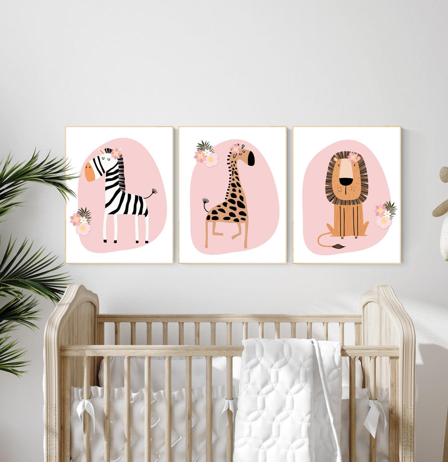 Nursery decor girl, Safari Nursery Wall Prints, Boho Nursery Prints, jungle animals, blush pink nursery, Nursery Art, animal Nursery Decor