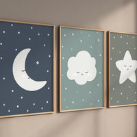 Moon prints for nursery, nursery wall art, gender neutral nursery, Baby wall decor, nursery prints, moon set for baby room, set of 3