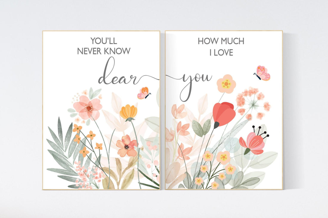Boho Nursery wall art, Wildflower Nursery Decor, Floral Nursery, Girl Nursery Decor, you’ll never know dear how much I love you, flower