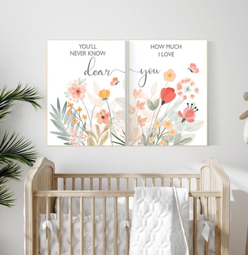 Boho Nursery wall art, Wildflower Nursery Decor, Floral Nursery, Girl Nursery Decor, you’ll never know dear how much I love you, flower