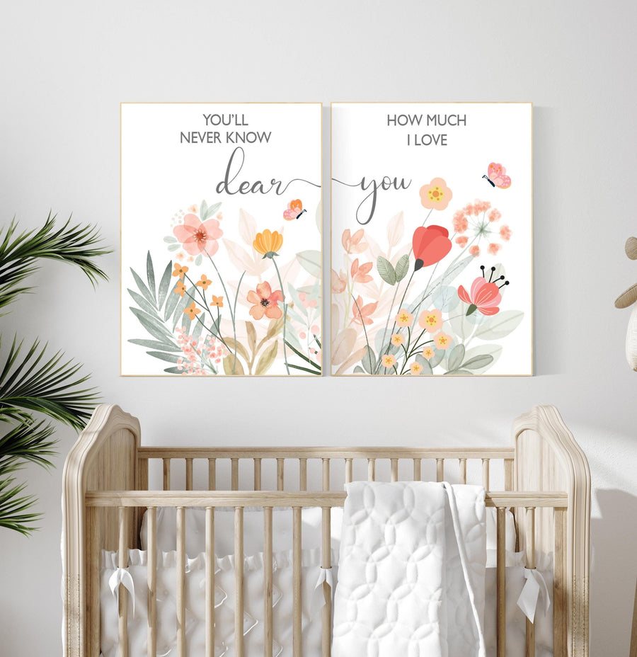 Boho Nursery wall art, Wildflower Nursery Decor, Floral Nursery, Girl Nursery Decor, you’ll never know dear how much I love you, flower