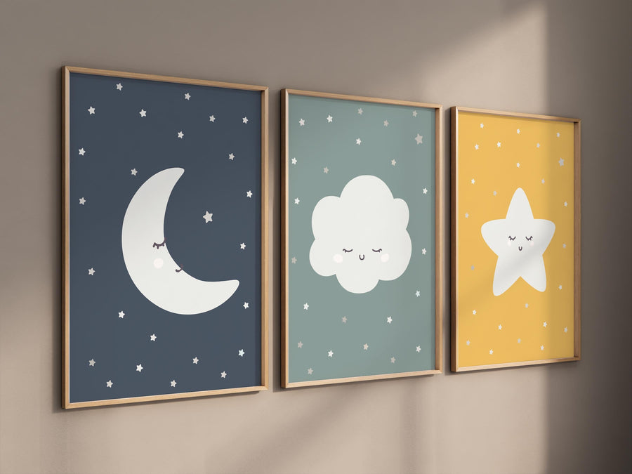 Moon prints for nursery, nursery wall art, gender neutral nursery, Baby wall decor, nursery prints, moon set for baby room, set of 3