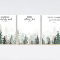 Nursery decor mountain, nursery wall art, tree nursery decor, adventure theme nursery, forest, sage green, bible nursery, verse nursery