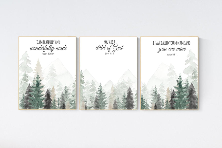 Nursery decor mountain, nursery wall art, tree nursery decor, adventure theme nursery, forest, sage green, bible nursery, verse nursery