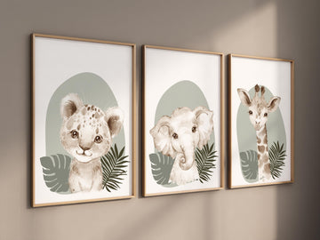 Safari Nursery Wall Prints, Boho Nursery Prints, jungle animals, Sage Green Nursery Art, animal Nursery Decor, animal prints