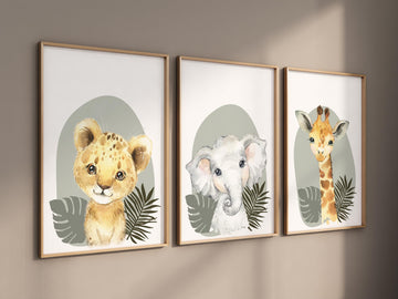 Safari Nursery Wall Prints, Boho Nursery Prints, jungle animals, Sage Green Nursery Art, animal Nursery Decor, animal prints
