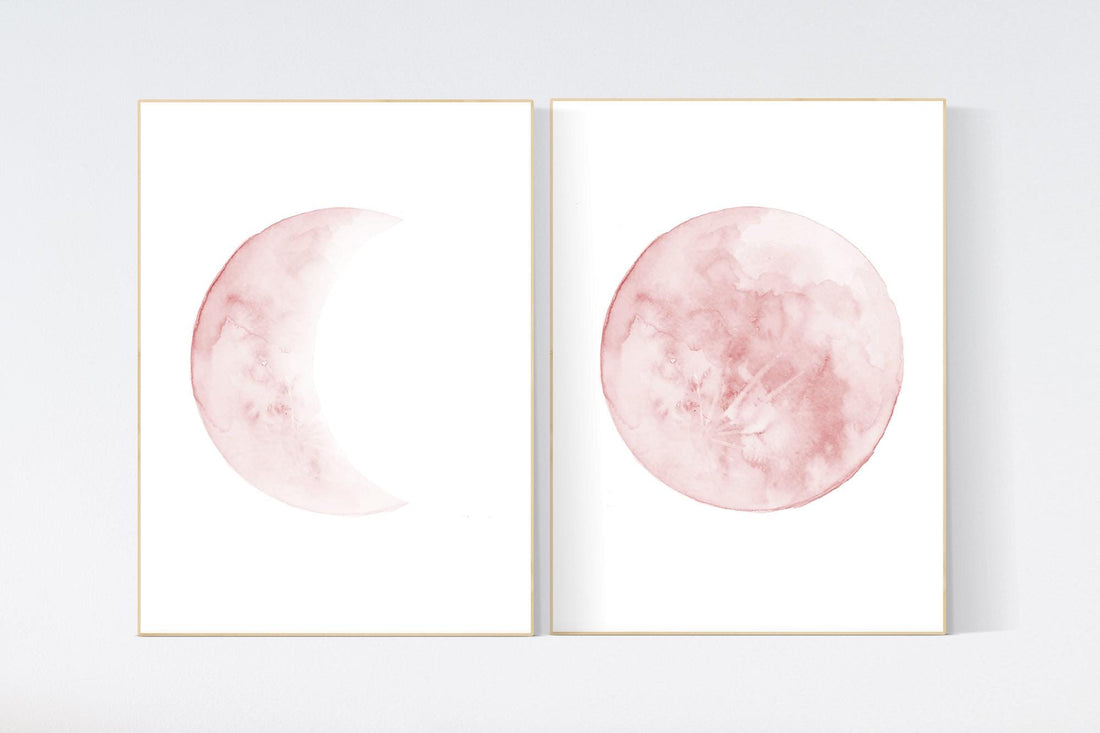 Moon wall art, Moon nursery decor, Blush pink nursery, blush nursery, Full moon print, Moon print, nursery decor girl, moon phases print