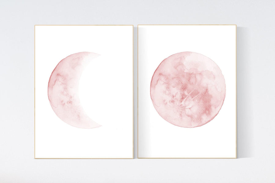 Moon wall art, Moon nursery decor, Blush pink nursery, blush nursery, Full moon print, Moon print, nursery decor girl, moon phases print