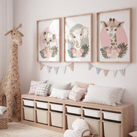 Safari Animals, girl nursery, Animals Prints, pink and green, Woodland Nursery Decor, Safari Nursery Wall Art, floral animal prints