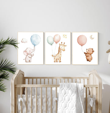 Balloon nursery. Gender neutral nursery decor, animal nursery, color nursery, nursery wall art, gender neutral baby room decor, wall art