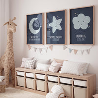 Navy nursery decor, moon nursery, we love you to the moon and back, twinkle twinkle little star, dream big little one, moon prints, nursery