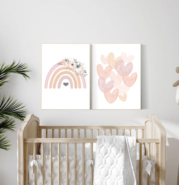 Rainbow nursery, heart print, blush nursery, Girl bedroom art, name print, girls room decor, blush nursery, baby girl wall art, girls room