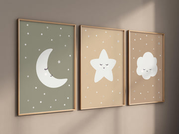 Moon prints for nursery, nursery wall art, gender neutral nursery, Baby wall decor, nursery prints, moon set for baby room, earth colors