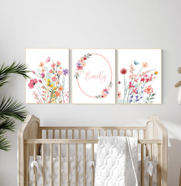 Boho Nursery wall art, Wildflower Nursery Decor, Floral Nursery, Girl Nursery Decor, vintage flower nursery, Botanical Print, home decor