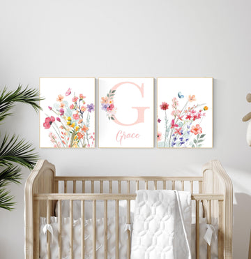 Boho Nursery wall art, Wildflower Nursery Decor, Floral Nursery, Girl Nursery Decor, vintage flower nursery, Botanical Print, home decor