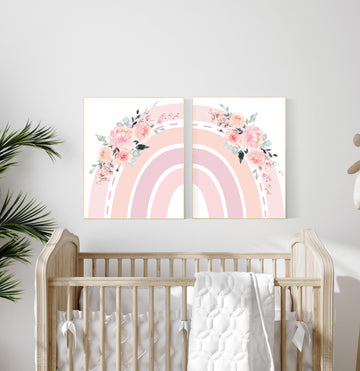 Nursery decor rainbow, Boho Rainbow Set, rainbow nursery, blush nursery, Nursery Decor boho, blush pink, flower nursery, set of 2