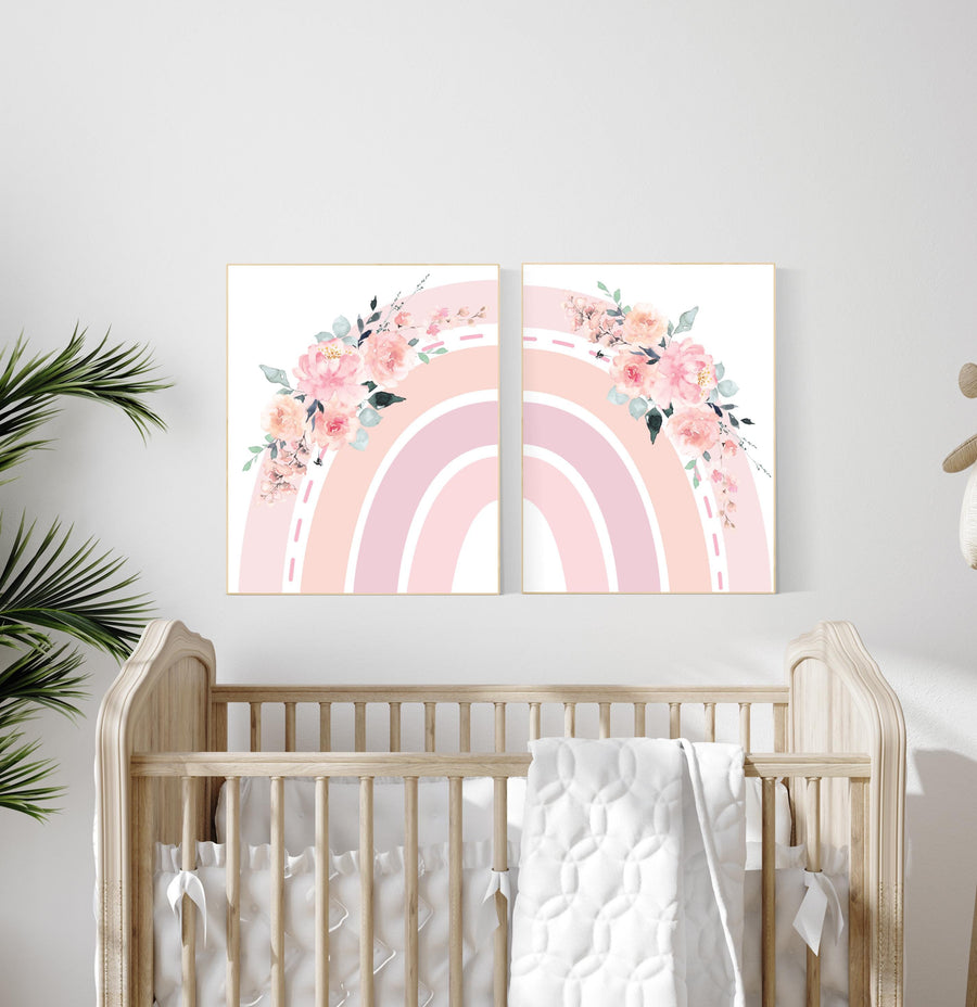 Nursery decor rainbow, Boho Rainbow Set, rainbow nursery, blush nursery, Nursery Decor boho, blush pink, flower nursery, set of 2