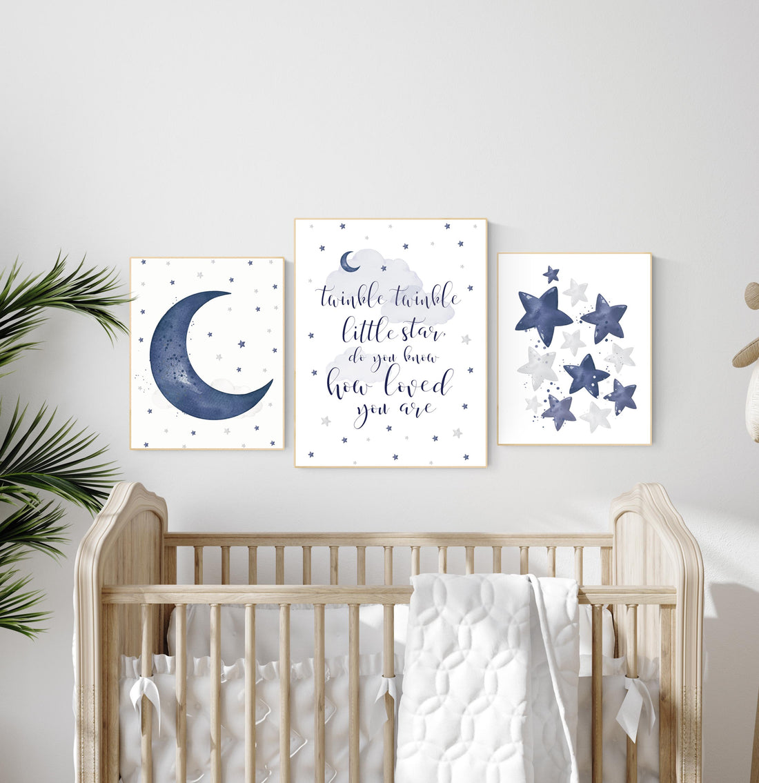 Nursery decor boy, navy nursery decor, moon and stars, twinkle twinkle little star, navy blue nursery art, baby boy nursery art, navy blue