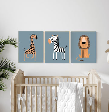 Safari Nursery Wall Prints, Boho Nursery Prints, jungle animals, navy blue, Nursery Art, animal Nursery Decor, animal prints