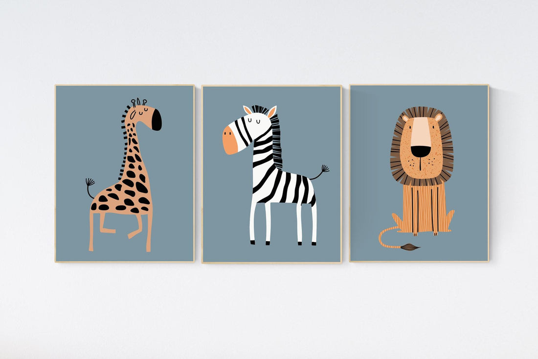 Safari Nursery Wall Prints, Boho Nursery Prints, jungle animals, navy blue, Nursery Art, animal Nursery Decor, animal prints