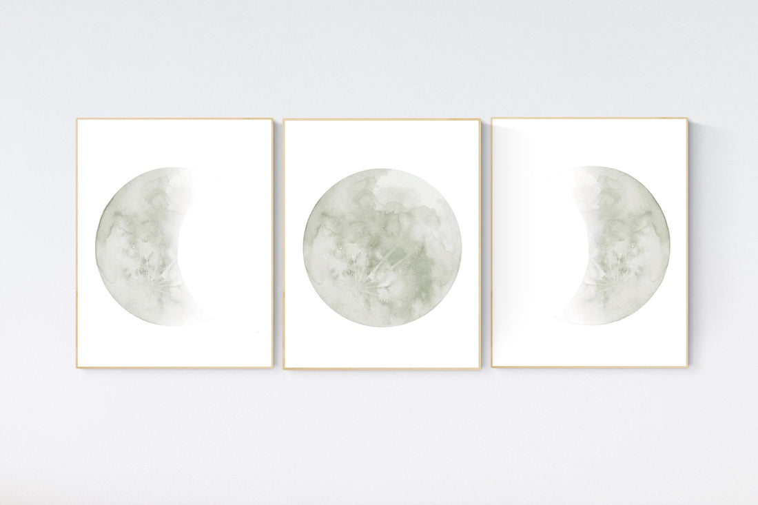 Moon nursery decor, moon print, sage nursery, full moon print, gender neutral, moon nursery, sage green, moon wall art, nursery prints