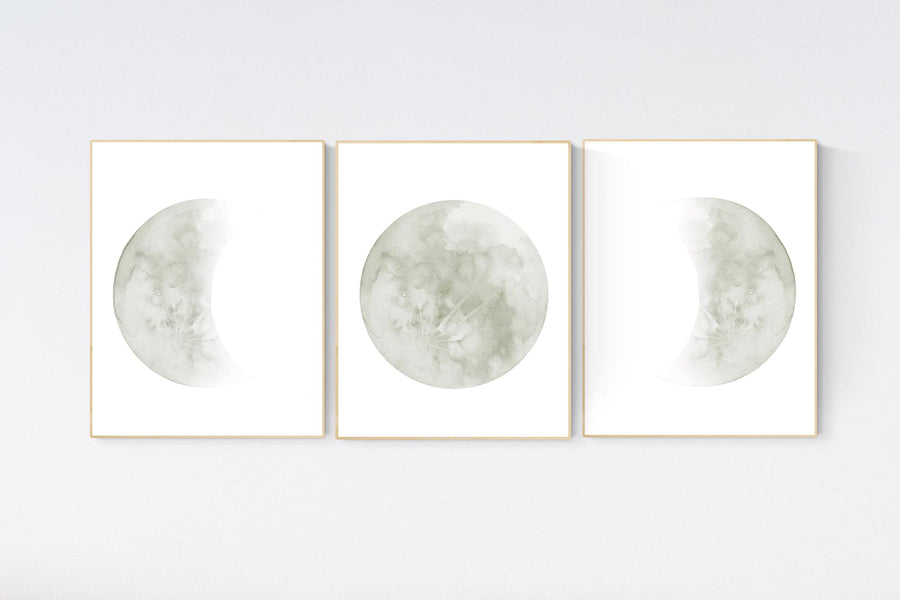 Moon nursery decor, moon print, sage nursery, full moon print, gender neutral, moon nursery, sage green, moon wall art, nursery prints