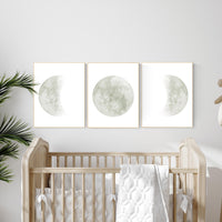 Moon nursery decor, moon print, sage nursery, full moon print, gender neutral, moon nursery, sage green, moon wall art, nursery prints