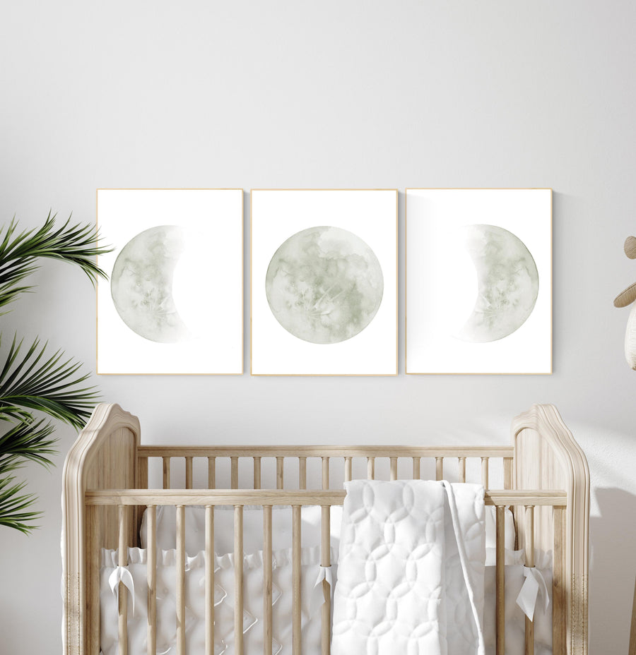 Moon nursery decor, moon print, sage nursery, full moon print, gender neutral, moon nursery, sage green, moon wall art, nursery prints