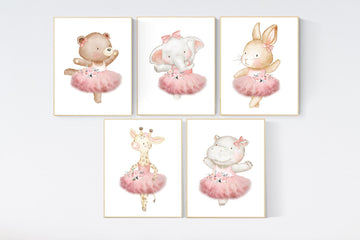 Ballerina animals, baby room decor girl, Elephant nursery, bunny nursery, bear nursery, nursery prints girl, ballet prints, ballet animals