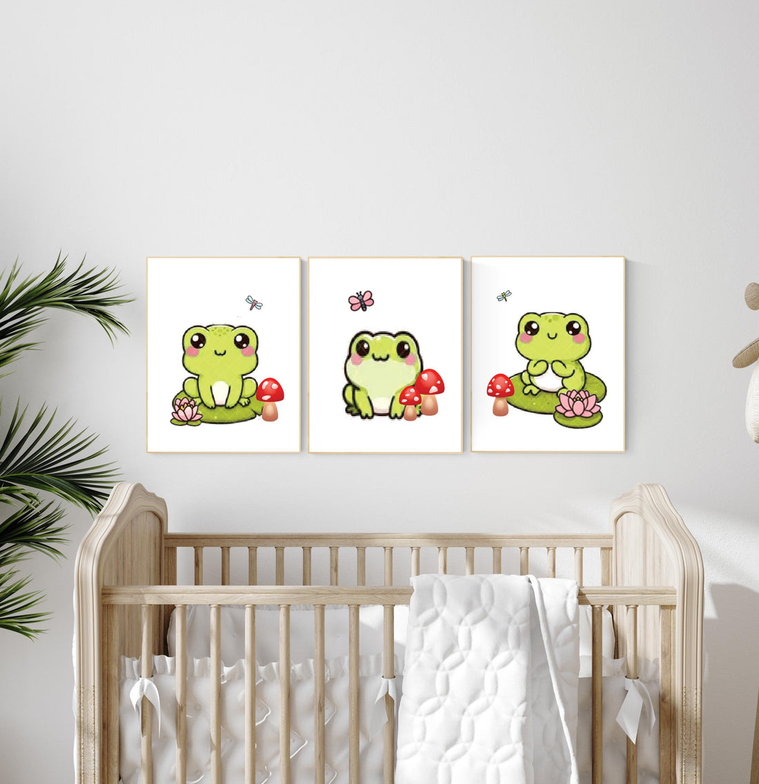 Frog nursery, frogs nursery, Mushroom nursery decor, green nursery, gender neutral nursery, frog prints, frog nursery wall art