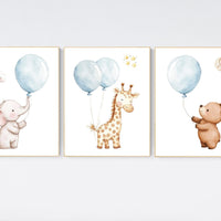 Blue nursery decor, balloon nursery decor, animal prints, nursery decor boy elephant, baby room, blue nursery, giraffe nursery, bear nursery