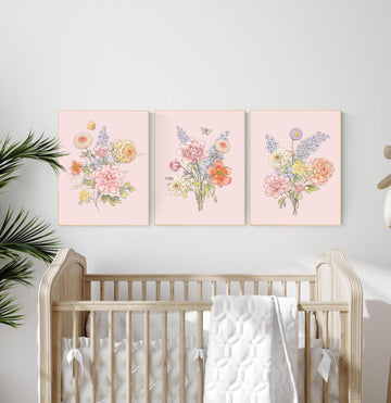 Boho Nursery wall art, Wildflower Nursery Decor, Floral Nursery, Girl Nursery Decor, vintage flower nursery, Botanical Print, home decor